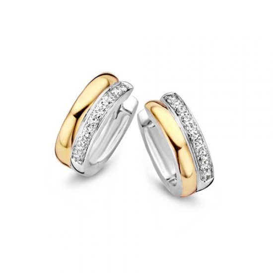 moments oorbellen, zilver en goud verguld met zirkonia gezet - 56359