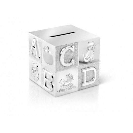 Verzilverde spaarpot kubus A6016260 /  7,5x7,5x7,5cm - 60607