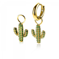 Zinzi Zilver goud vergulde ooraanhangers catus met groene steentjes zich2085 - 60221
