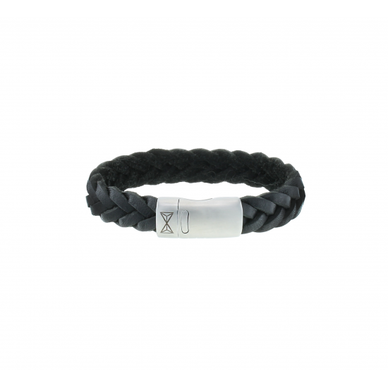 AZE Armband gevlochten leer Iron big wave balck 21cm Large - 60665