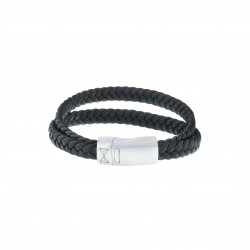 AZE Armband double flat string black leer 21cm - 60666