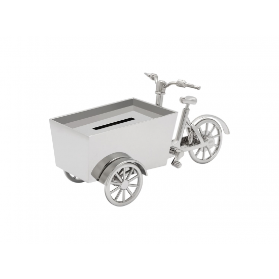 spaarpot bakfiets zilver kleur - 62110