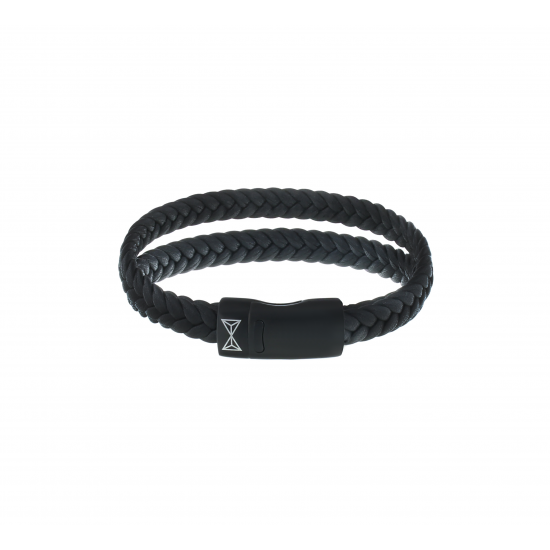 AZE Armband 19.5cm leer , double flat sting black on black - 60737