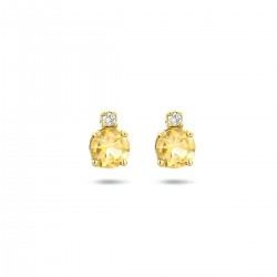 14 Karaats Gouden Oorknopjes met citrien en diamant 2 x0.015crt H SI - 62352