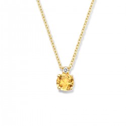 14 karaats Geel Gouden Collier 40cm + hanger met citirien en 0.015ct H SI diamant - 62354