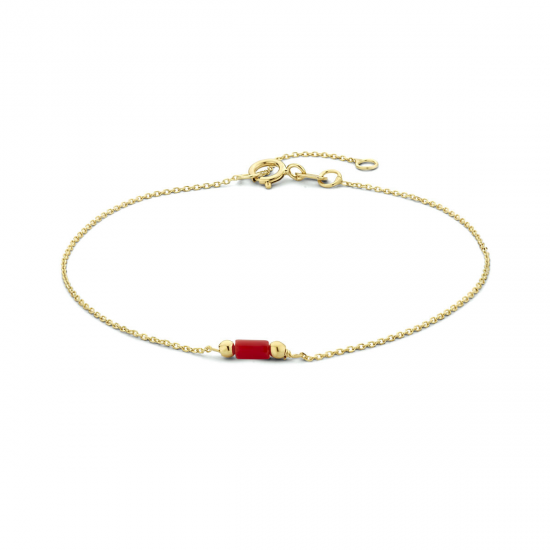 14 karaats geel gouden Armband bloedkoraal 16/18cm - 62429