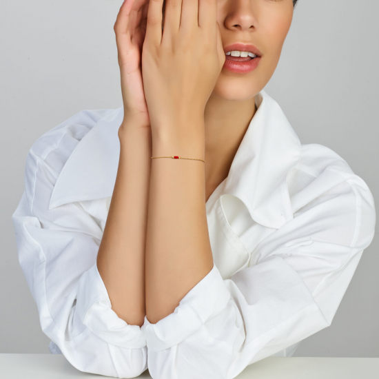 14 karaats geel gouden Armband bloedkoraal 16/18cm - 62429