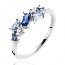 zilveren ring met blauwe zirkonia&#39;s maat 54 - 62574