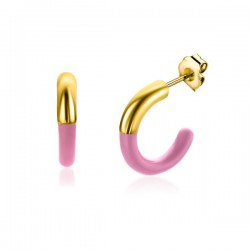 zinzi steek oorbellen goud verguld met roze emaille 16x3mm - 62592
