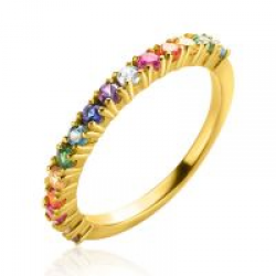 zinzi aanschuif ring verguld met regenboog zirkonia - 62570