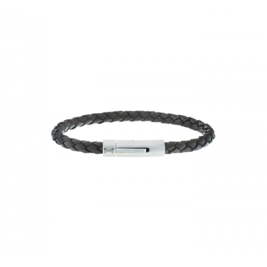 AZE Armband leer 19.5cm iron single string brown - 61375