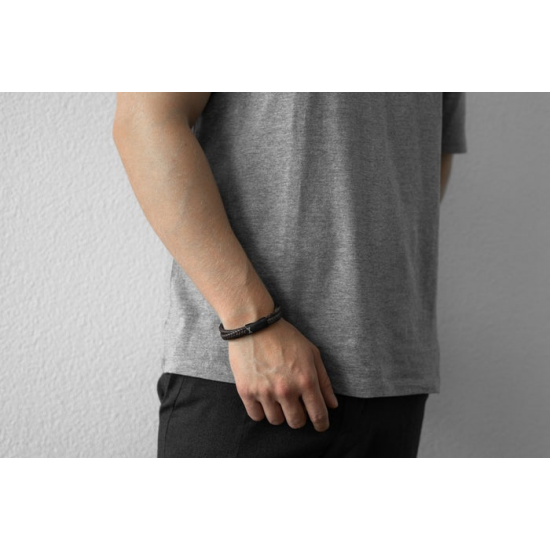 AZE Armband 19.5 cm iron three string brown on black 19.5cm - 61376