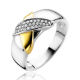 Zinzi zilveren ring cross over verguld zirkonia 56 - 61686