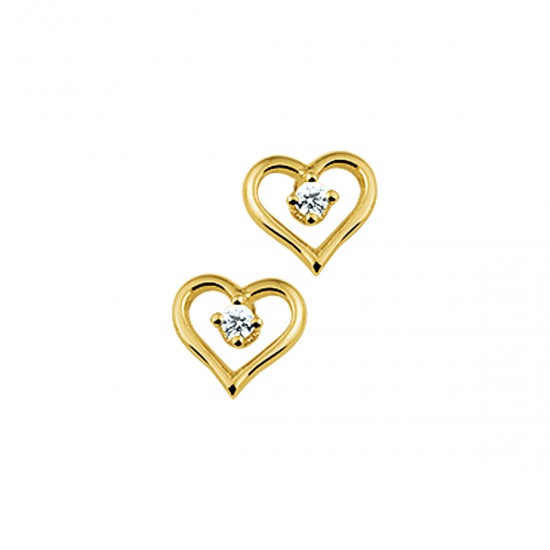 14 Karaats geelgouden oorknoppen hart met zirkonia - 61939