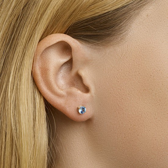 14krt gouden oorknopjes met echte blauwe topaas 5mm - 62797