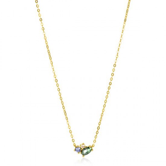 Zinzi gold 14krt collier met groen/blauw/champage zirkonia - 63027