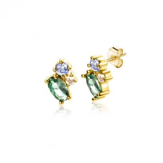 Zinzi gold 14krts gouden oorknopjes grn/blw/champ zirkonia - 63030