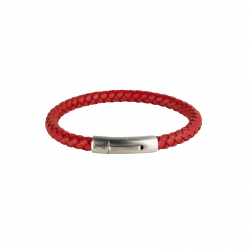 Aze armband leer met stalen sluiting 19.5cm string red - 63102