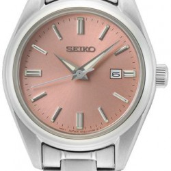 Seiko dames horloge stalen band roze wijzer plaat 100m wd - 63358