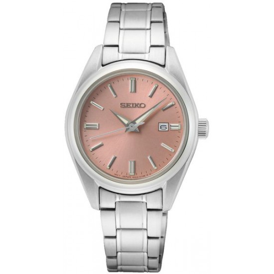 Seiko dames horloge stalen band roze wijzer plaat 100m wd - 63358