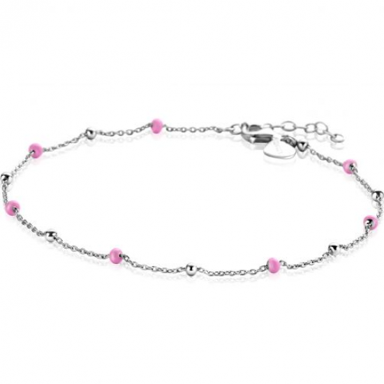 Zinzi enkelbandje zilver met roze balletjes ZIE2510 - 64029