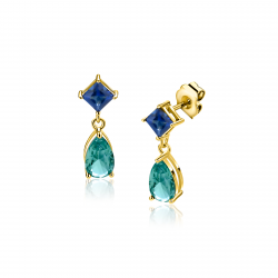 Zinzi Oorbellen  verguld oorknop blauw groen - 65756