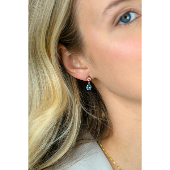 16mm ZINZI gold plated zilveren oorstekers blauwe peer en wit ronde zetting ZIO2744 - 65757