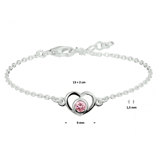 Zilver armbandje kind met roze zirkonia 13/15cm - 65790