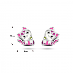 Zilveren oorknopjes katjes roze - 66207