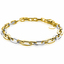 ZINZI gold plated zilveren schakelarmband met bicolor rechthoekige schakels (6,5mm breed) ZIA2757 - 66129