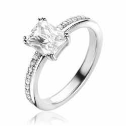 ZINZI zilveren luxe ring met rechthoekige witte zirconia in een vierpoots-zetting. De scheen heeft een multi-look uitstraling. ZIR2392 - 65889