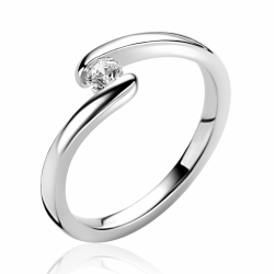 ZINZI zilveren ring (6mm breed) met ronde zirkonia, sierlijk omklemd door twee banen ZIR2766 - 65890