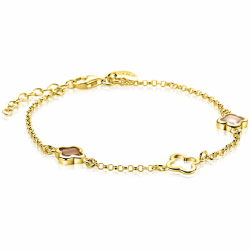 ZINZI gold plated zilveren armband met drie klavervormige zettingen met bruine kleurstenen ZIA2772 - 66246
