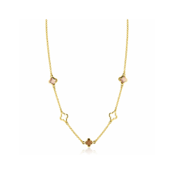 ZINZI gold plated zilveren collier 45cm met drie klavervormige zettingen met bruine kleurstenen ZIC2772 - 66000