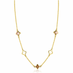 ZINZI gold plated zilveren collier 45cm met drie klavervormige zettingen met bruine kleurstenen ZIC2772 - 66000