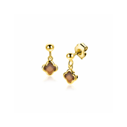 16mm ZINZI goldplated zilveren oorstekers met bruine klavers 8mm ZIO2772 - 66001