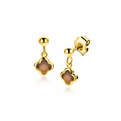 16mm ZINZI goldplated zilveren oorstekers met bruine klavers 8mm ZIO2772 - 66001
