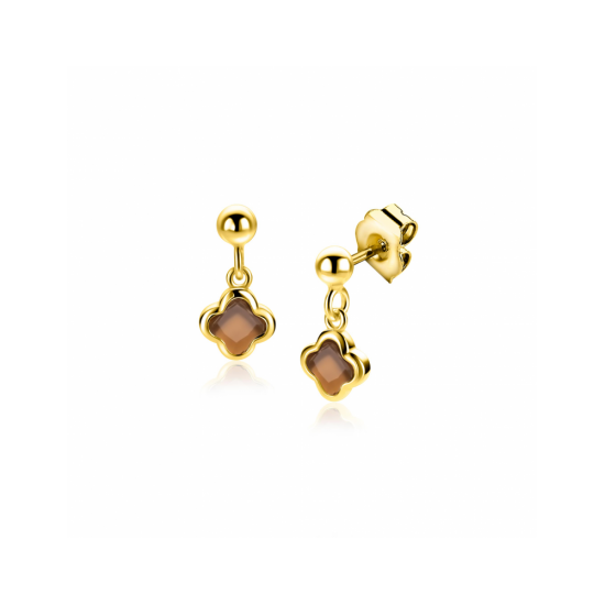 16mm ZINZI goldplated zilveren oorstekers met bruine klavers 8mm ZIO2772 - 66001