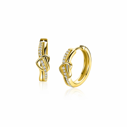 15mm ZINZI gold plated zilveren oorringen met een opengewerkt sierlijk hart waarbij een rij witte zirkoniaâ?Ts vloeiend door het hart loopt, luxe klapsluiting ZIO2874Y - 66236