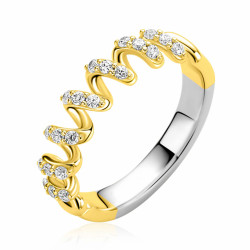 ZINZI gold plated zilveren ring met een sierlijk golvend design, bezet met witte zirkoniaâ?Ts in verfijnde zetting ZIR2877Y - 66254