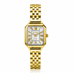 ZINZI Vintage horloge 24mm achthoekige geelgoudkleurige kast, zilverkleurige wijzerplaat, geelgoudkleurige stalen band en Japans uurwerk ZIW2633 - 66291